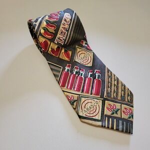 Tabasco Patterned‎ Silk Green and Red Necktie Neck Tie Made in USA 59""x4"